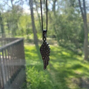 Crystal Angel Wing Pendant Necklace Silver-tone